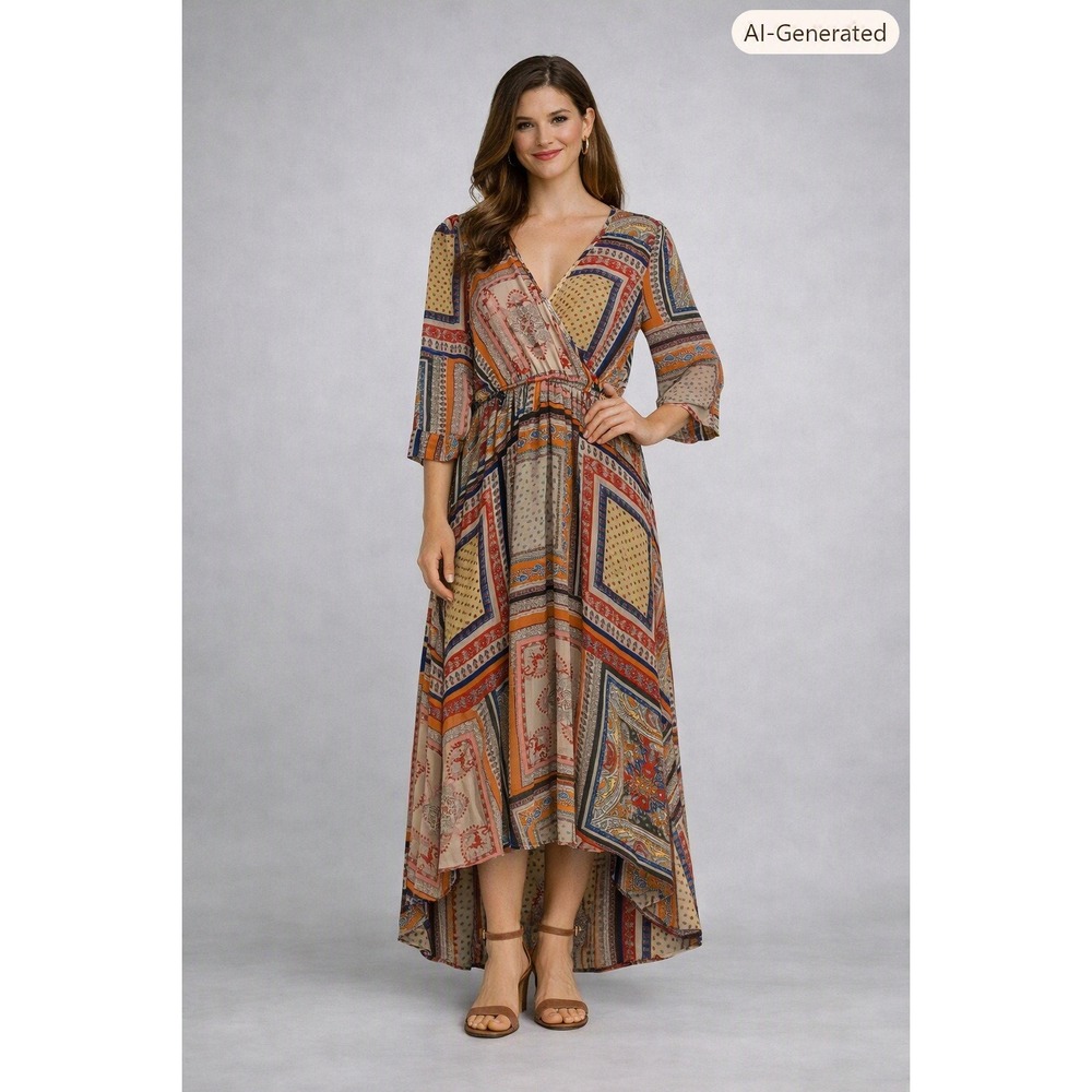 Patchwork Maxi Dress Womens Medium Artsy Country Cottage Eclectic Western Boho